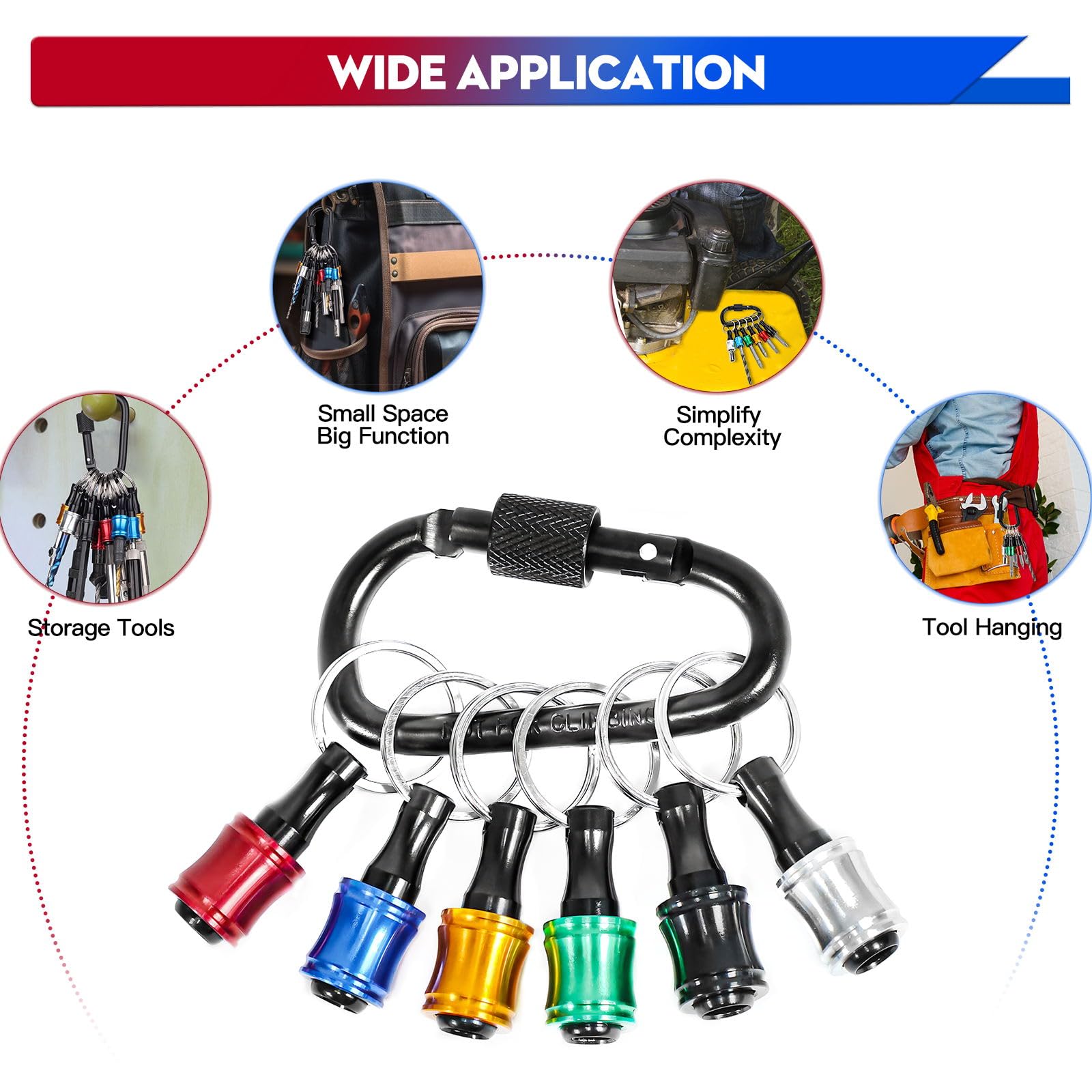 12-Piece Magnetic Drill Bit Extension Set - 2", 4", 6" Extenders With Keychain Holders & Carabiner