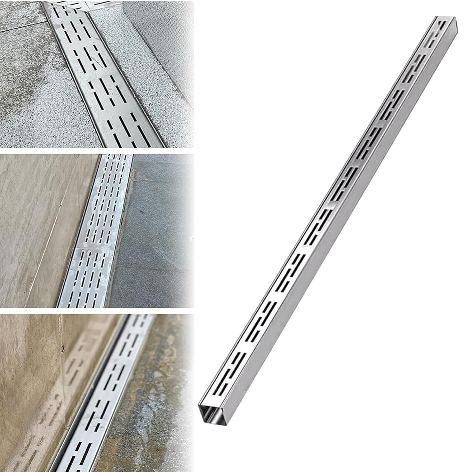 Drenaje de canal de acero inoxidable 304 con rejilla de acero galvanizado, sistema de drenaje de zanja para exteriores, entrada, garaje, patio, kit de drenaje duradero