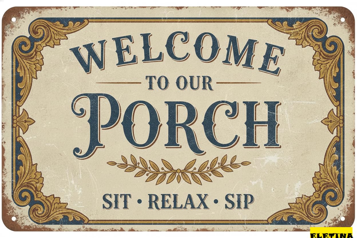Welcome To Our Porch Sit Relax Sip Vintage Tin Sign Farmhouse Patio Wall Decor Home Garden Yard Coffee Bar 8x12in