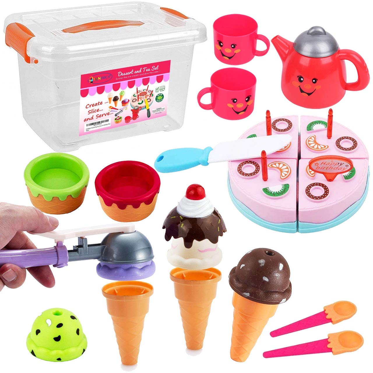 FUNERICA Pretend Play Food Ice Cream Set for Birthday Party
