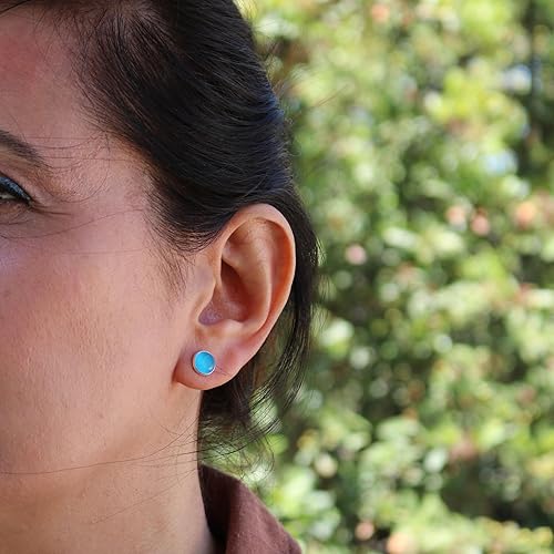 Vista 31 de Sterling Silver Black Onyx Handmade Round Stud Earrings for Women & Men - 9mm Black Onyx Cabochon