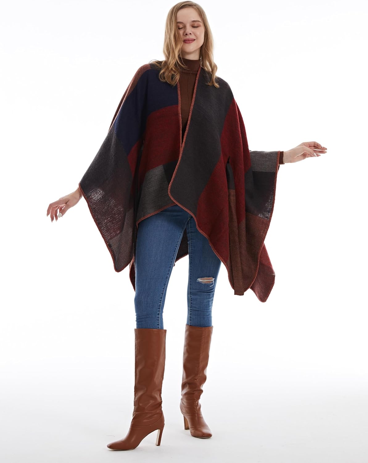 MissShorthair Women's Printed Shawl Wrap Fashionable Open Front Poncho Cape, Gift for Women - Image 5