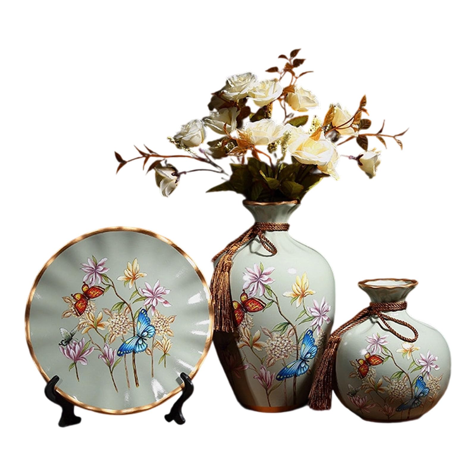 Set di 3 vasi decorativi in ceramica e vassoio rotondo moderno da tavolo per composizioni floreali regalo inaugurazione della casa vasi multiuso set per scaffali
