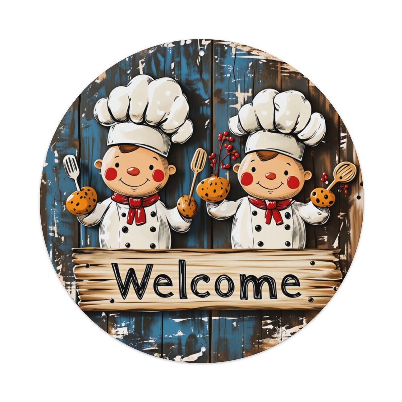Chef Cookie Welcome Sign Art Round Tin Sign Retro Metal Sign for Cafe Bar Pub Home Game Room Gym Club Wall Decoration Vintage Metal Poster 8x8 Inch