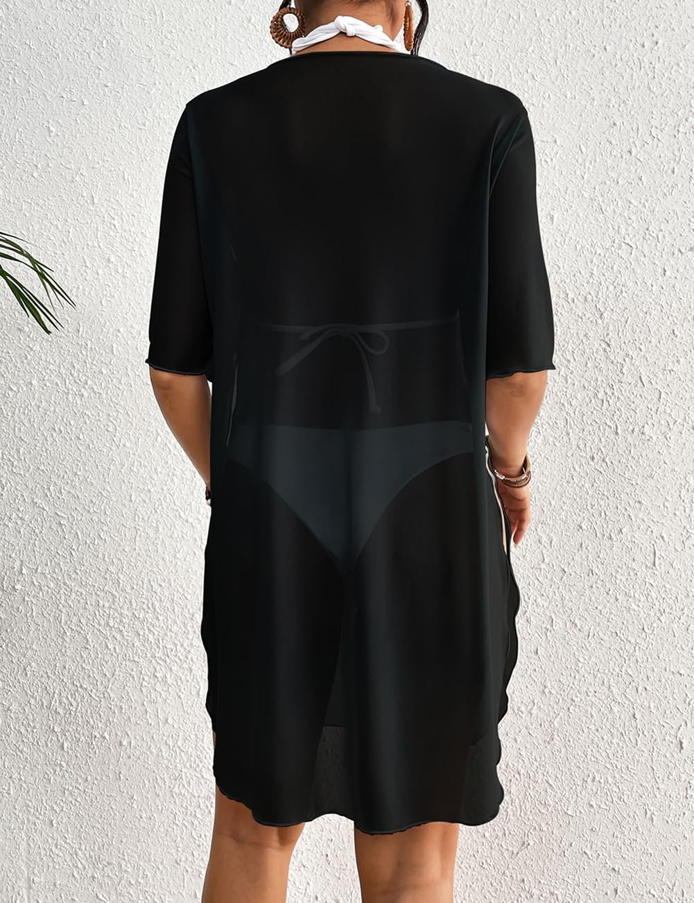 Bsubseach Sheer Bathing Suit Cover Up for Women Side Split Bikini Mesh Coverup Tops Resort Wear - Image 6