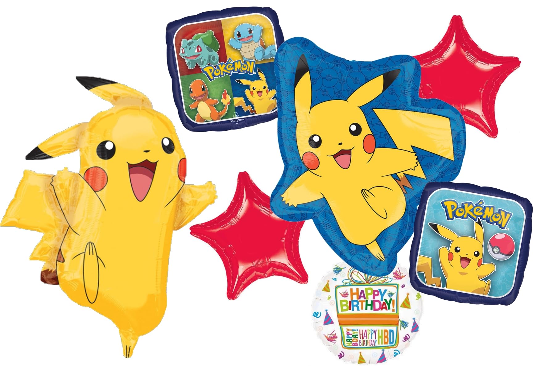 Anagram Birthday Party Supplies 7pc Pikachu Foil Balloon Bouquet Decorations