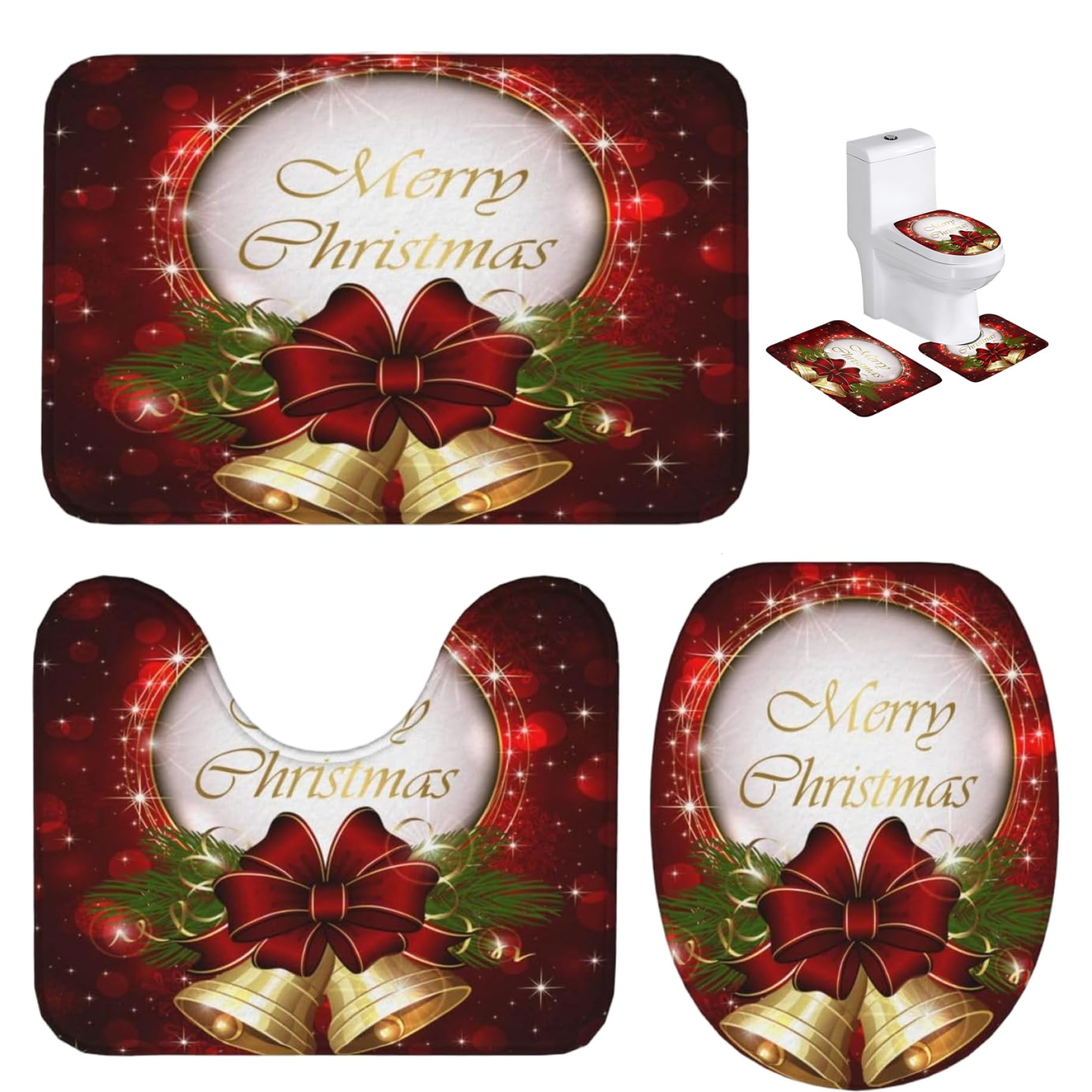 Ensemble 3 tapis salle bain en forme cloche Noël doux et absorbant