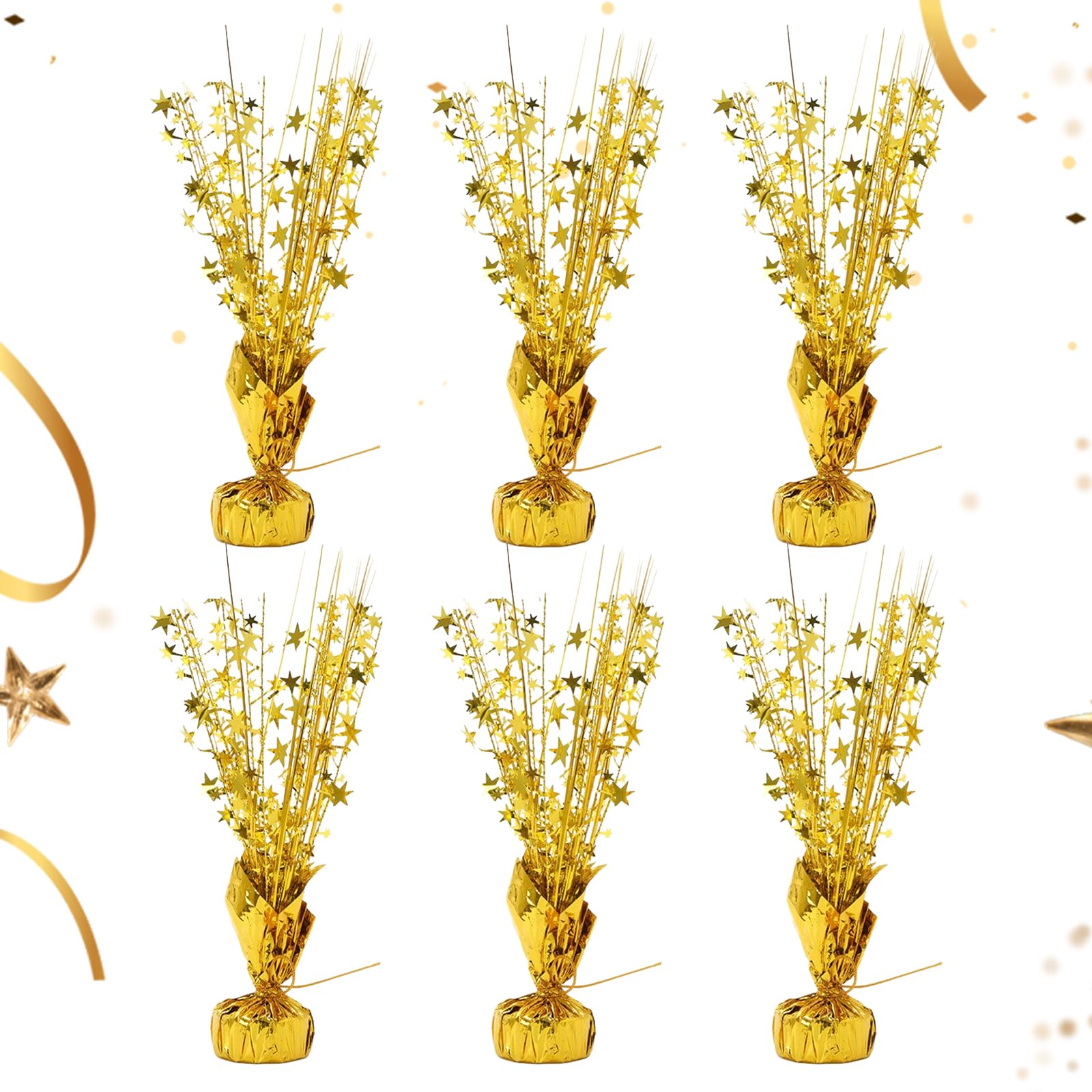 6 PCS Golden Star Foil Spray Table Centerpiece Metallic Table Decorations Birthday Plastic Spray Centerpieces for Birthday Wedding Anniversary Graduation Holiday Party