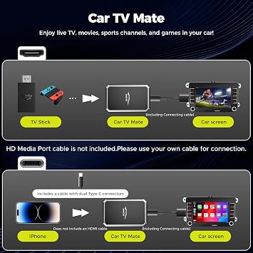 LAMTTO 2-in-1 Car TV Mate Pro Wireless CarPlay Adapter with HD Media Port Input for TV Stick, Switch to Watch on Car Screen Compatible with Wired CarPlay Touchscreen Cars(2016-2025)