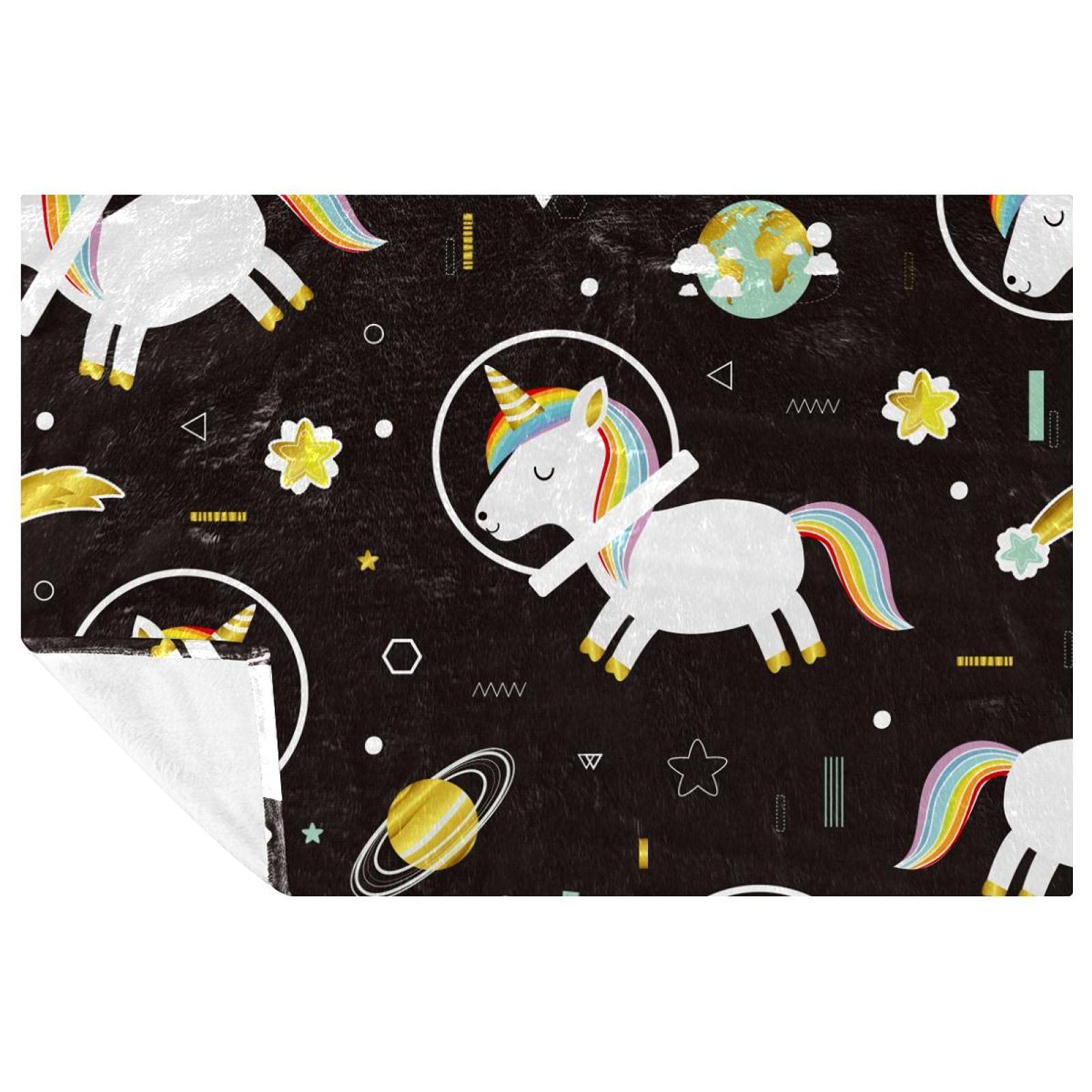 Couverture licorne astronaute de qualité supérieure avec finitions soignées sur fond noir