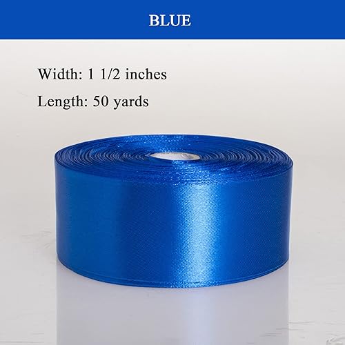 Vista 55 de Cinta de satén sólido azul real de 1 pulgada, cinta de tela artesanal de 50 yardas para envolver regalos, ramos florales, decoración de fiesta