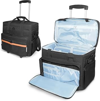 ORKELS Rolling Teacher Bag with Removable Trolley, Wheeled Teacher Work Tote for 17.3" Laptop, Large Rolling Work Bag with Multiple Compartments for Books, Files, Lesson Plans & Classroom Supplies