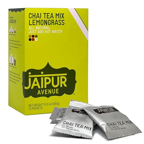 Vista 27 de Jaipur Avenue Mezcla de té Safron Chai hecha con té negro Assam totalmente natural, safrán, azúcar de caña y leche seca de primera calidad, sin