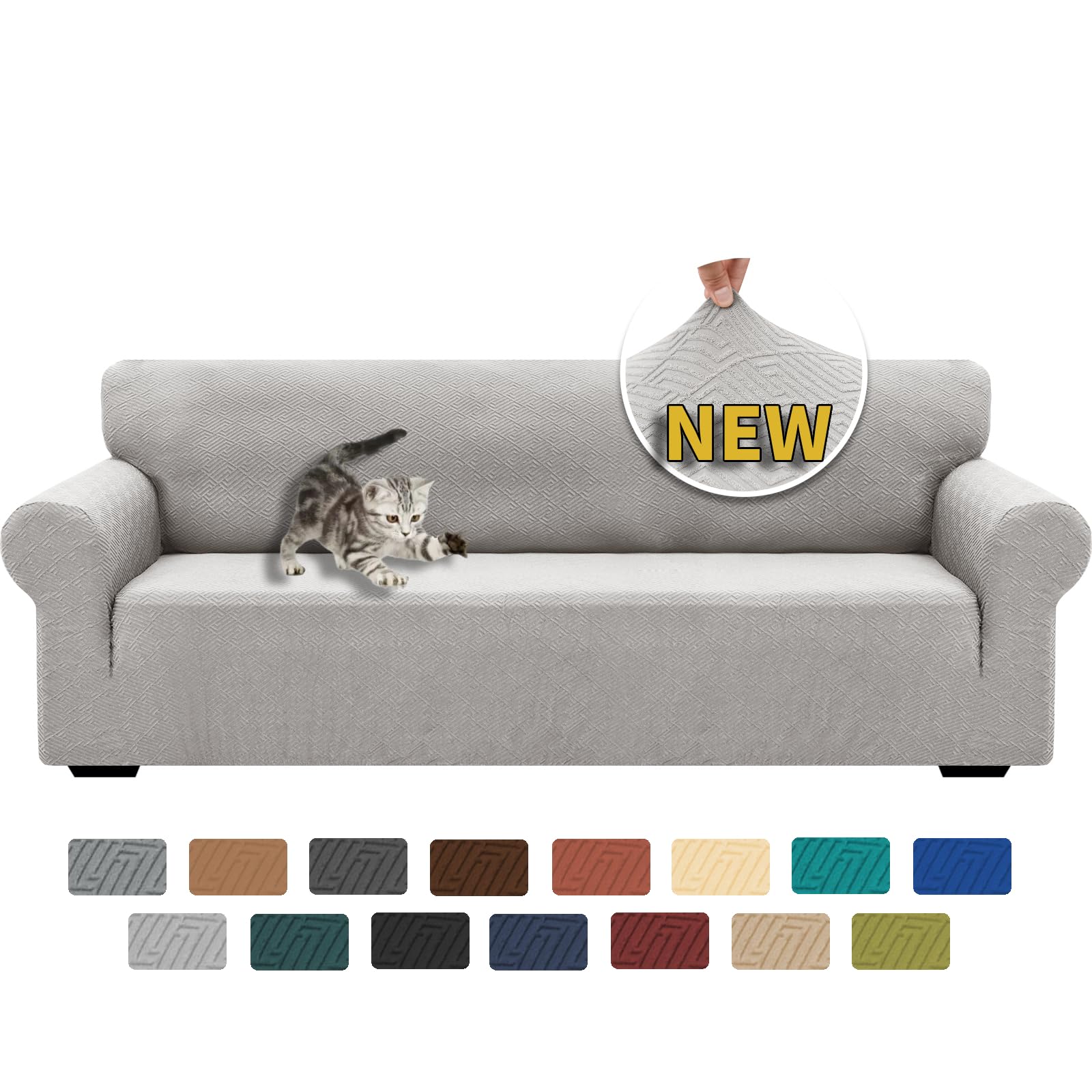 Photo 1 of 2024 Newest Extra Large Couch Cover for 3 Cushion Couch 1 Piece Sofa Slipcovers Sofa Covers Stretch Jacquard Pet Dog Furniture Protector Fitted Couch Slipcover (Oversized Sofa, Silver Grey) X-Large (91"-110") Sliver Gray