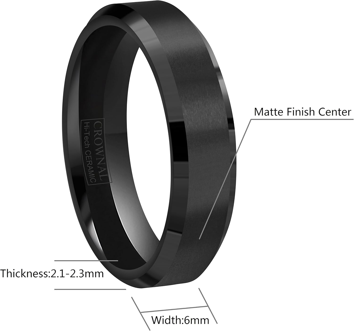 CROWNAL 4mm 6mm 8mm Black Ceramic Wedding Band Ring Men Women Couple Matte Finish Beveled Edges Comfort Fit Size 4 To 16 - Image 3