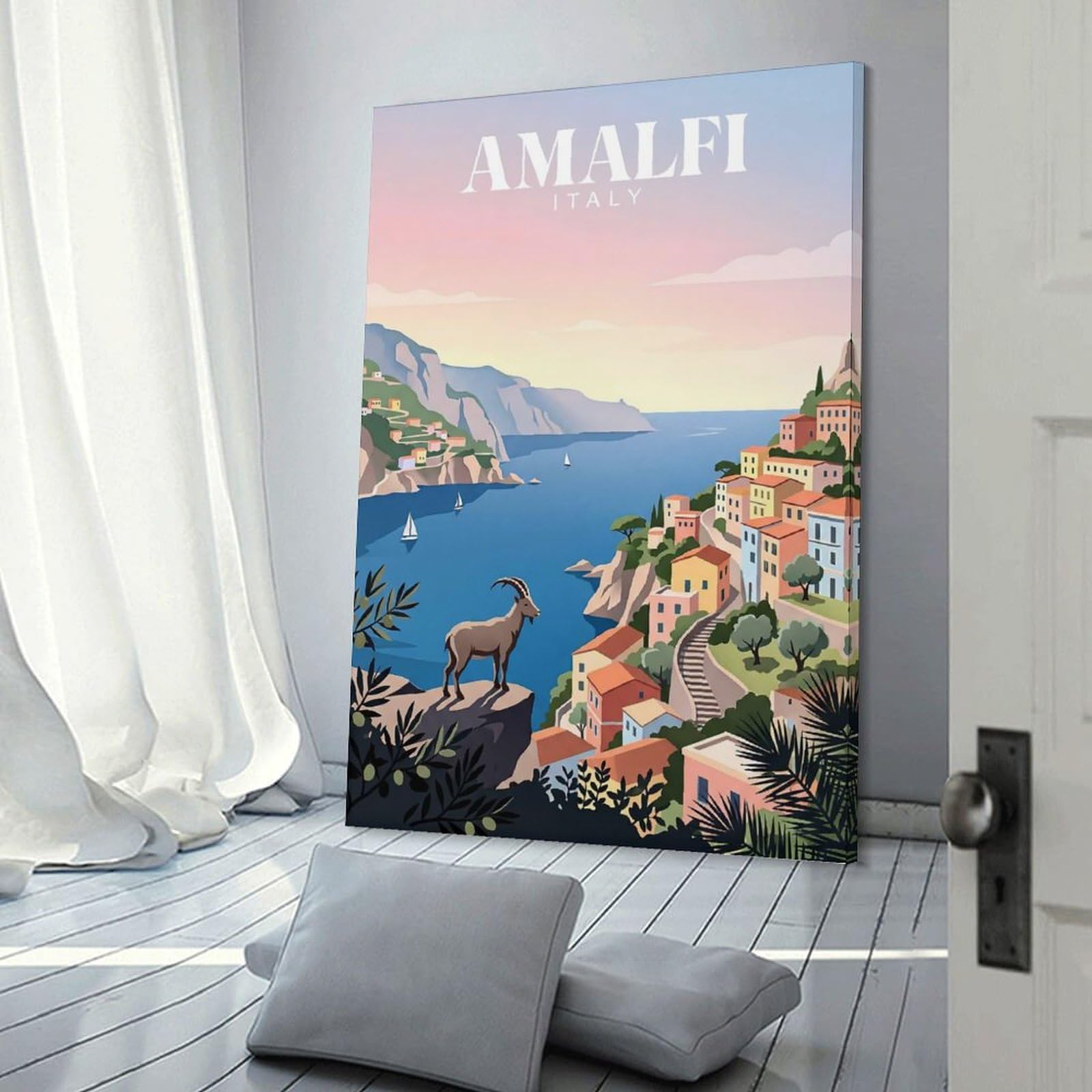 Junmoney Wall Art Print Amalfi Coastline, 20x30inch(50x75cm), for Bedrooms, Workspaces And Everyday Interiors, Stylish Home Artwork for Focal Walls