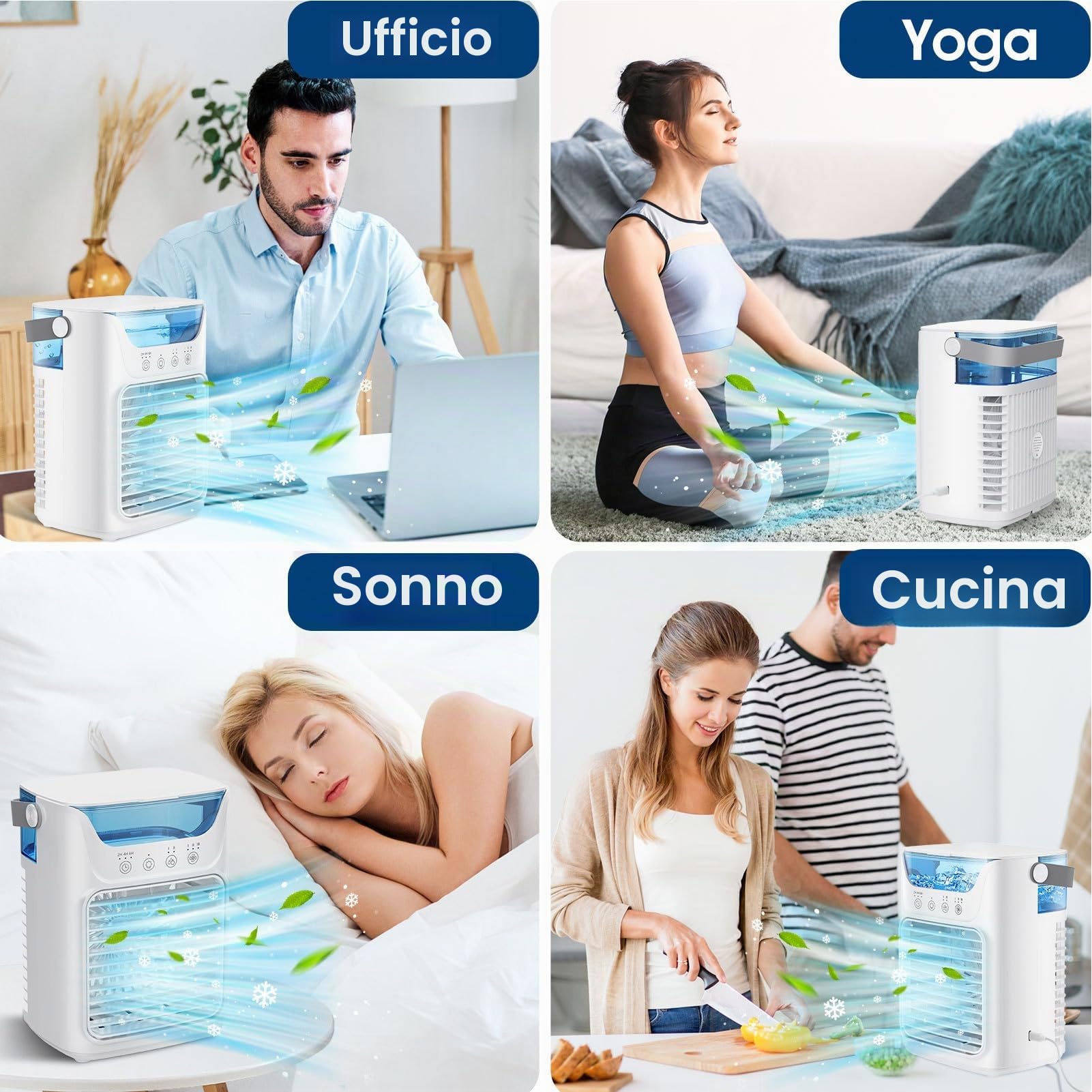 Condizionatori d'aria portatili, umidificatore con serbatoio dell'acqua e nebbia fredda, supporto ventola di raffreddamento temporizzazione automatica per casa ufficio stanza