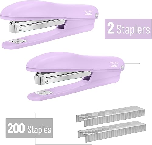 Miniatura 2 de Mr. Pen - Paquete de 2 grapadoras con 200 grapas, capacidad para 20 hojas, grapadora de oficina púrpura para escritorio y aula
