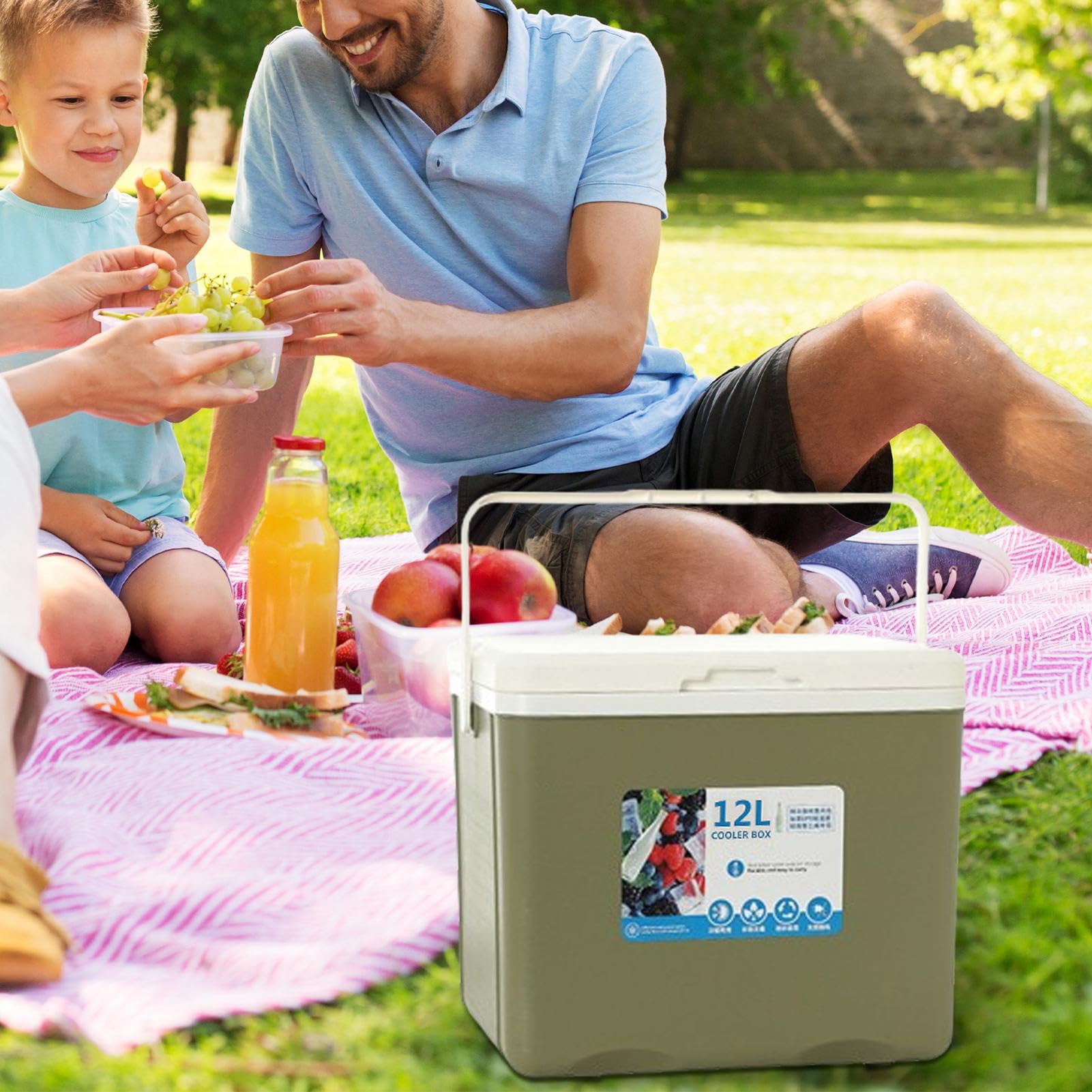 Isolierter tragbarer Kühler, kleine 12-Liter-Kühlbox für Speisen und Getränke, Hartschalen-Kühlbox, isolierter Außenkühler-Behälter, Camping-Kühlbox, auslaufsichere Gefrierbox für Grill