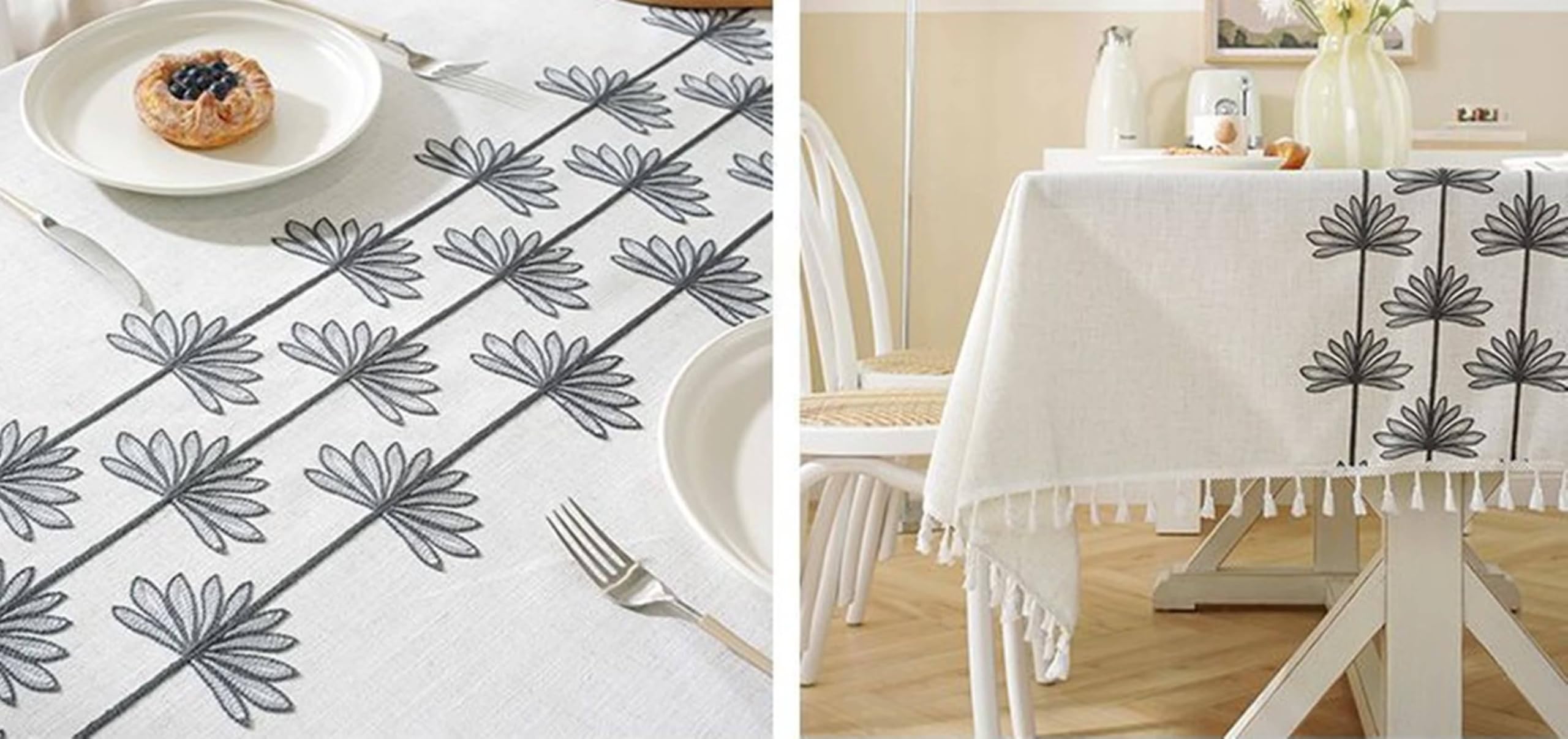 Tovaglia Da Tavola Elegante, Tovaglie 140 x 240 cm Motivo floreale ricamato in Poliestere Tovaglia per Casa e Cucina, Tovaglia Elegante per PicnicGrigio scuro