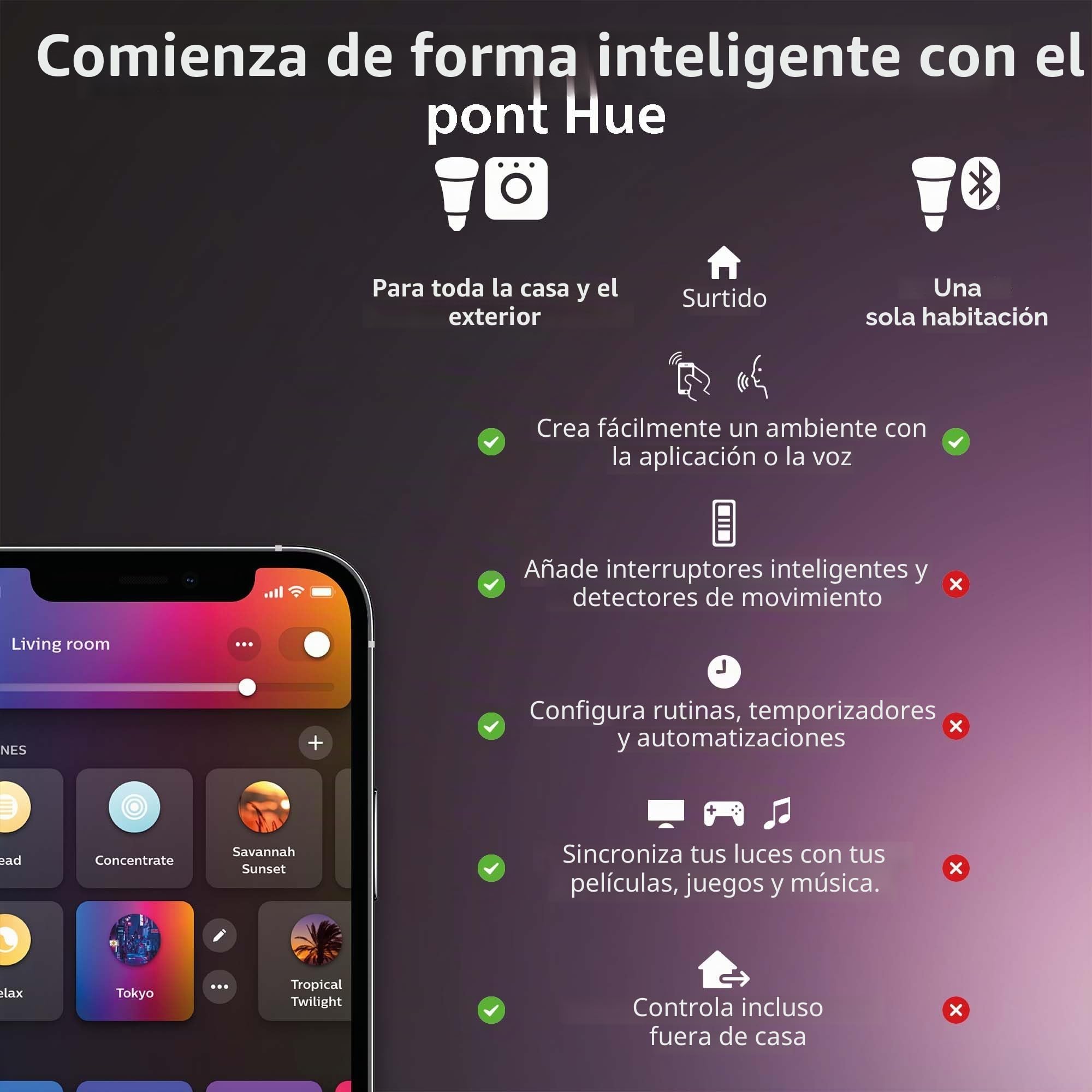 Philips Hue Fugato Foco LED Inteligente, Luz Blanca y de Colores, Regulable, Compatible con Alexa y Google Home, Color Negro, 1 unidad