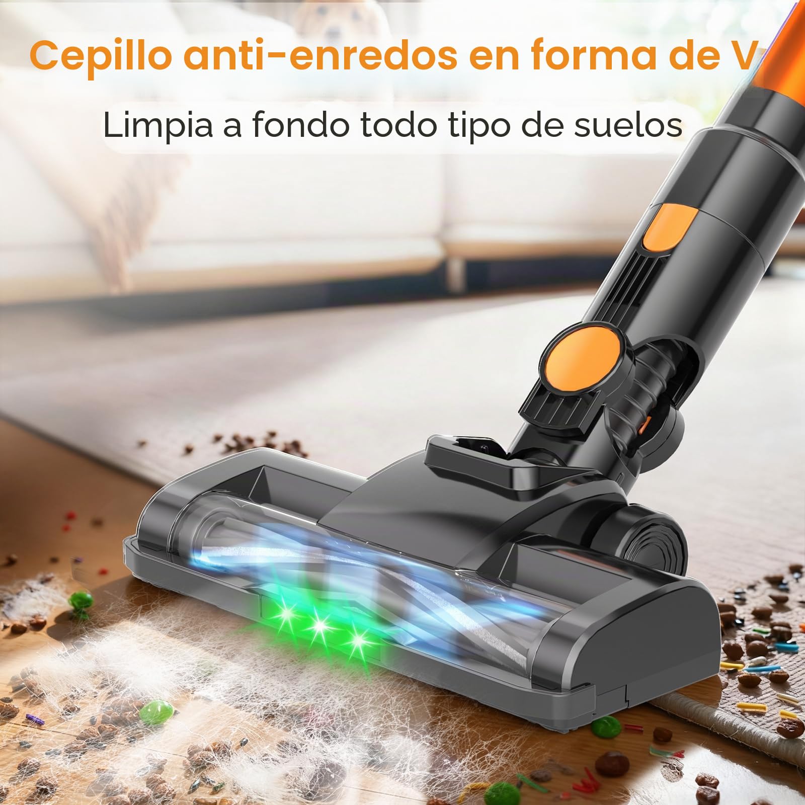 Hearten Aspiradora sin Cable, 48000Pa/450W/60Min, Aspiradora Ligera con Pantalla LED, Cepillo Anti-Enredos V, 60dB Silenciosa, Control One-Touch, para Alfombras, Suelos Duros y Pelo de Mascotas