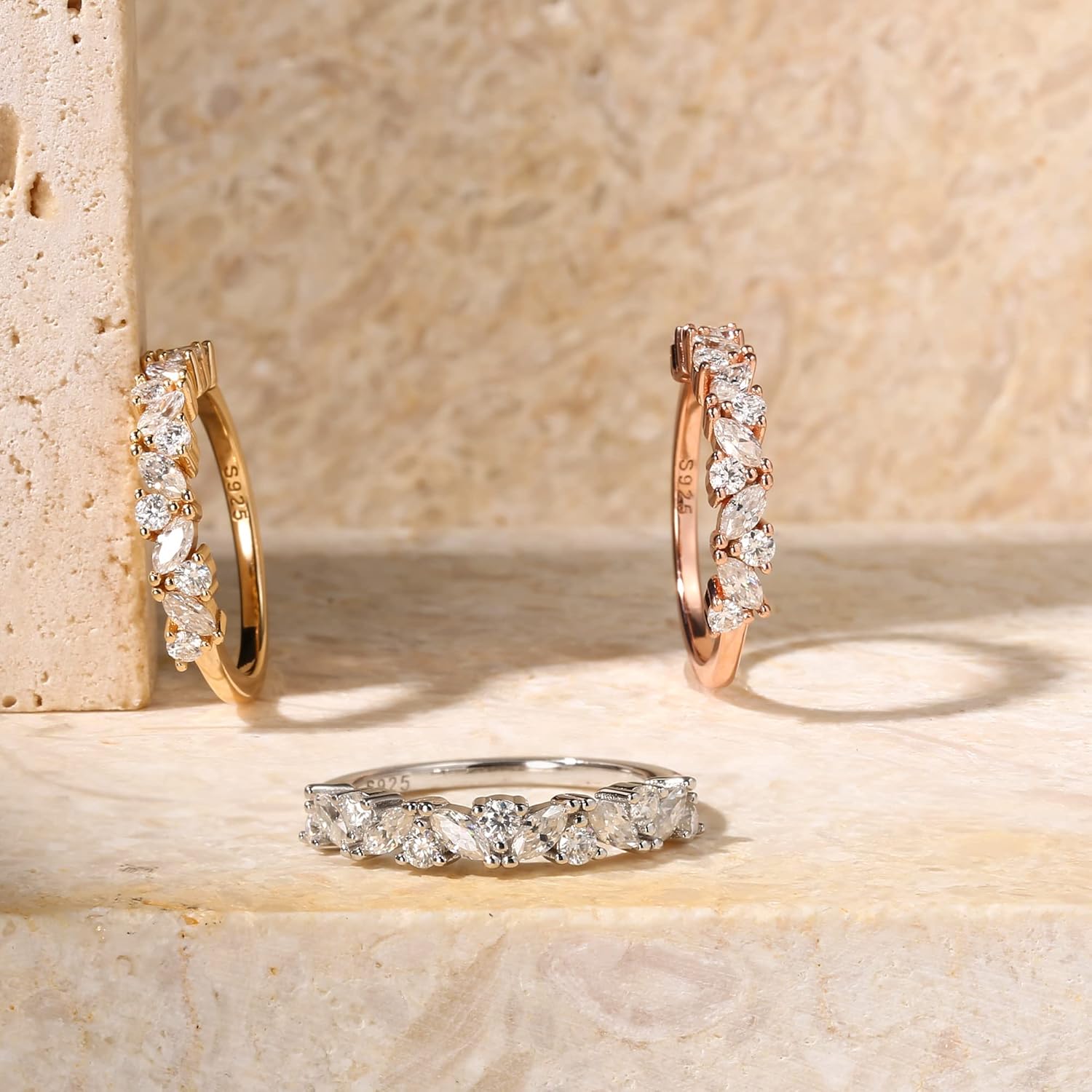 SMILEST Moissanite Wedding Band for Women, Marquise and Round Lab Created Moissanite 925 Sterling Vintage Cluster Anniversary Band for Women - Image 6