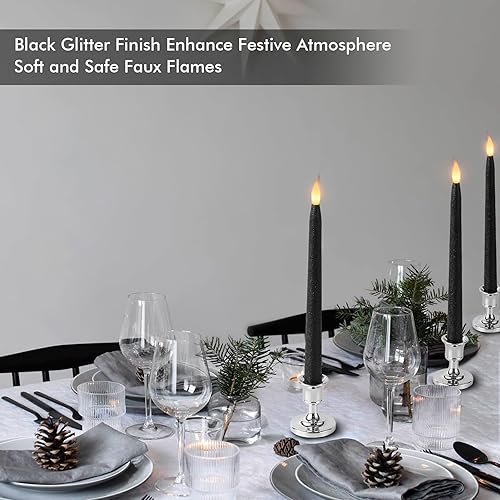 Miniatura 3 de Rhytsing Velas cónicas sin llama con purpurina negra de 11 pulgadas con función de temporizador, velas a pilas para Halloween, juego de 8