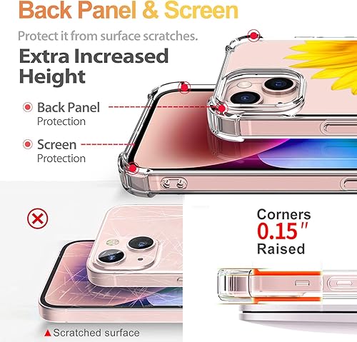 Miniatura 4 de Funda compatible con iPhone 15 con protector de pantalla, diseño de patrón de flores, funda transparente floral para mujer, a prueba de golpes,