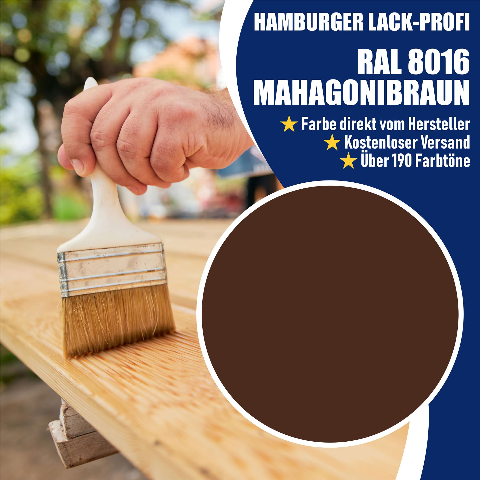 Buntlack GLÄNZEND für Holz und Metall Mahagonibraun RAL 8016 Braun Metalllack Metallfarbe Holzlack Holzfarbe // Hamburger Lack-Profi (1 L)