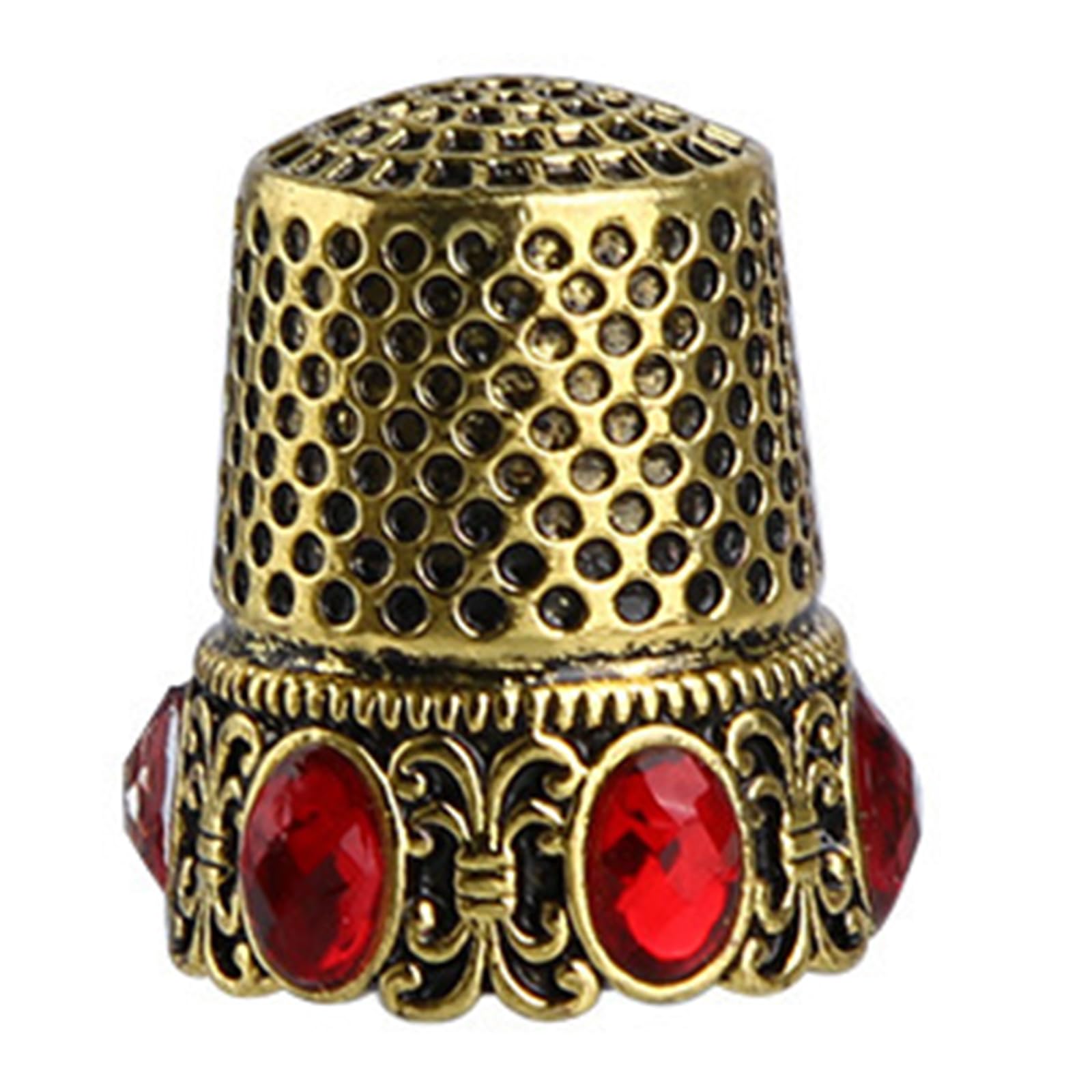 NEWFT Antique Rhinestones Metal Thimble Finger Protectors Finger Tip Guard for Quilting Embroidery Tailoring Needlework Sewing Decorative Metal Thimble for Embroidery