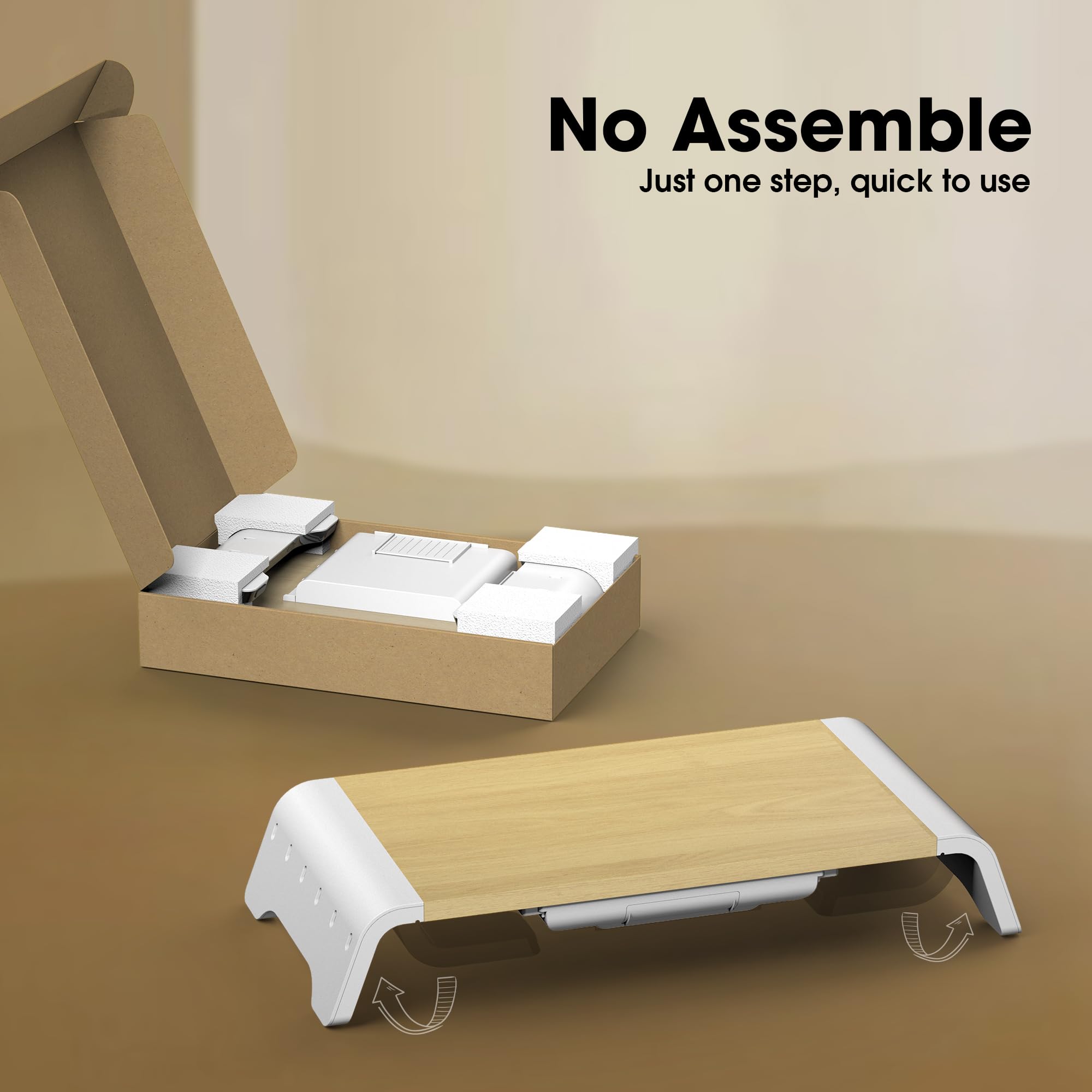 Fenge Réhausseur d'Écran,Aucune Assemblée,avec Support pour téléphone,Chêne | Suppot de Moniteur avec tiroir,support d'Ordinateur Portable,2 Fente de stockage amovible,Charge de 25kg