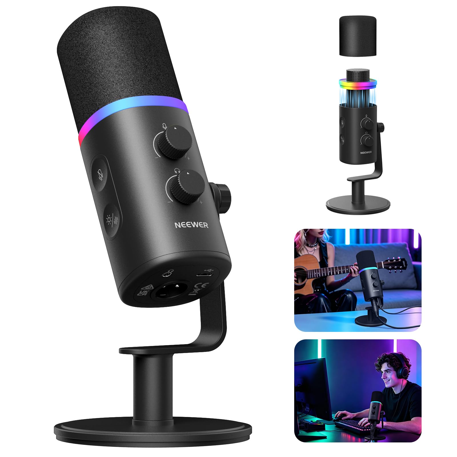 NEEWER DM04 USB + XLR RGB mikrofon dynamiczny z redukcją szumów AI