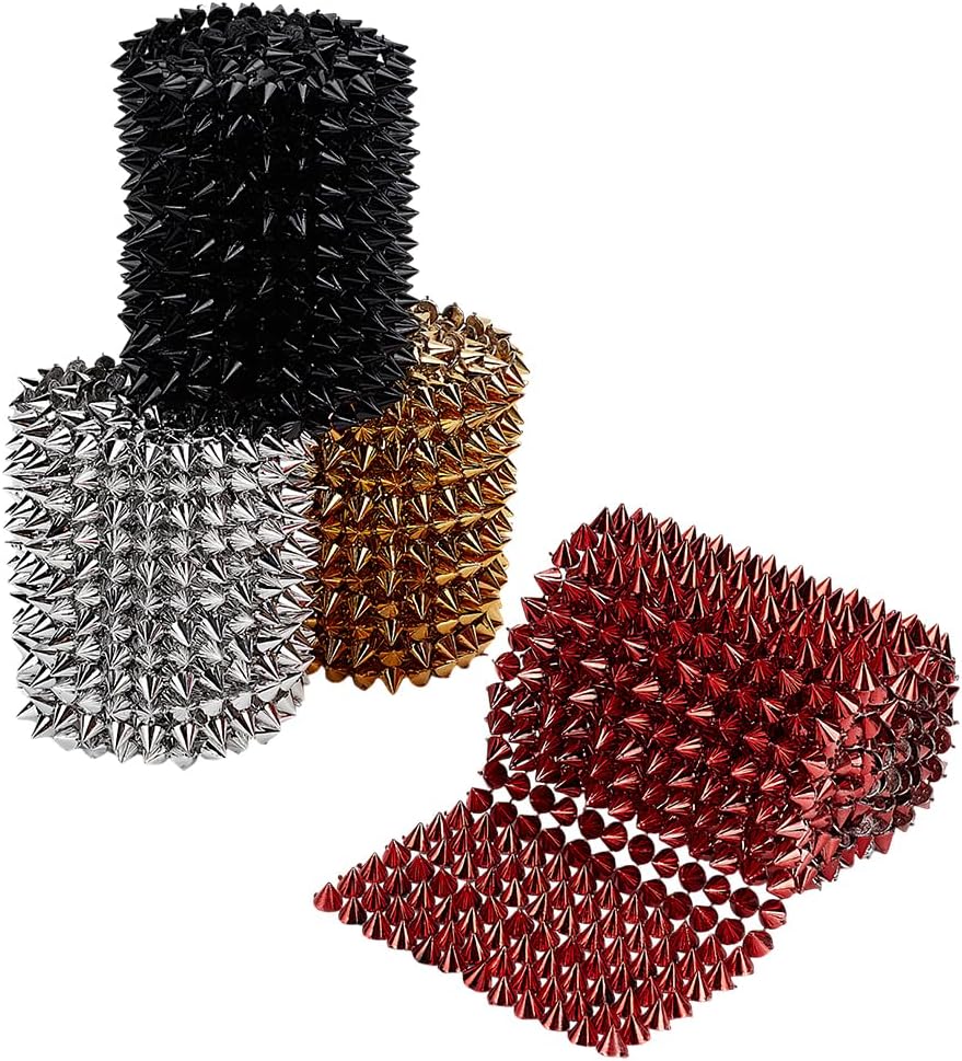 WADORN 4 Yards Sew Stitch On Spike Stud Cone, 4 Colors Cone Flatback Punk Spike Studs Rivets DIY Punk Rock Trim Beads for Clothing Wedding Decoration Costume Embellishment Belt Bag Shoes Jewelry