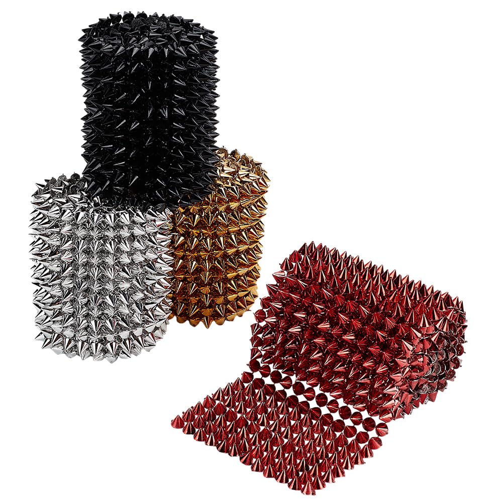 WADORN 4 Yards Sew Stitch On Spike Stud Cone, 4 Colors Cone Flatback Punk Spike Studs Rivets DIY Punk Rock Trim Beads for Clothing Wedding Decoration