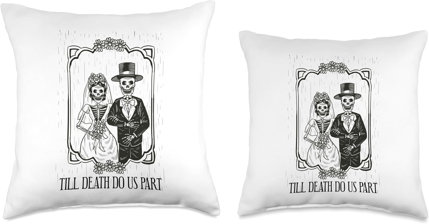 Till Death Do Us Part Skeleton Wedding Couple Valentines Day Throw Pillow