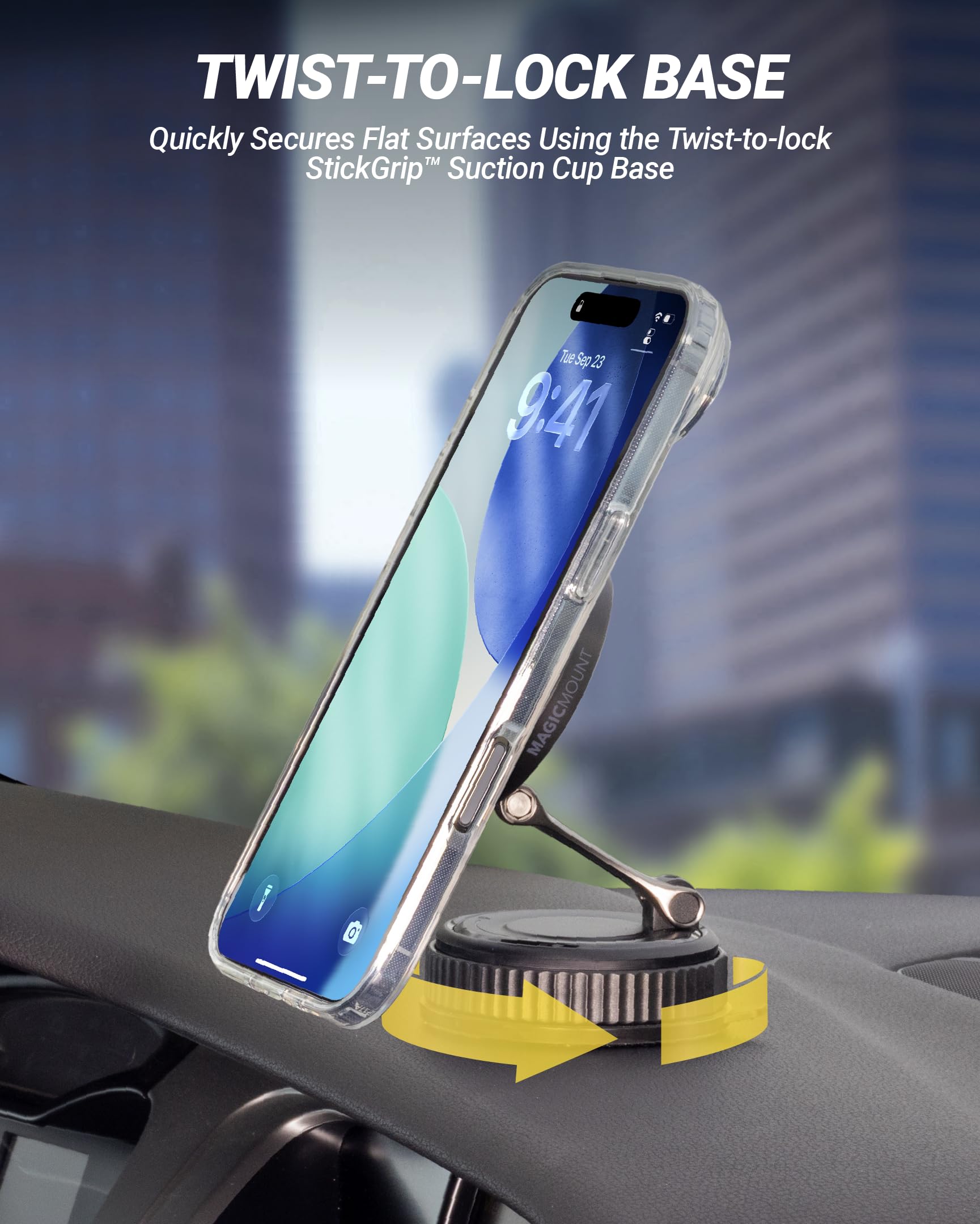 Scosche GoAnywhere MagSafe Suction Cup Phone Mount with Twist-to-Lock Base, Magnetic Phone Holder for Car Dashboard, Windshield and Flat Surfaces, Compatible with PopSockets, iPhone & Android view 6