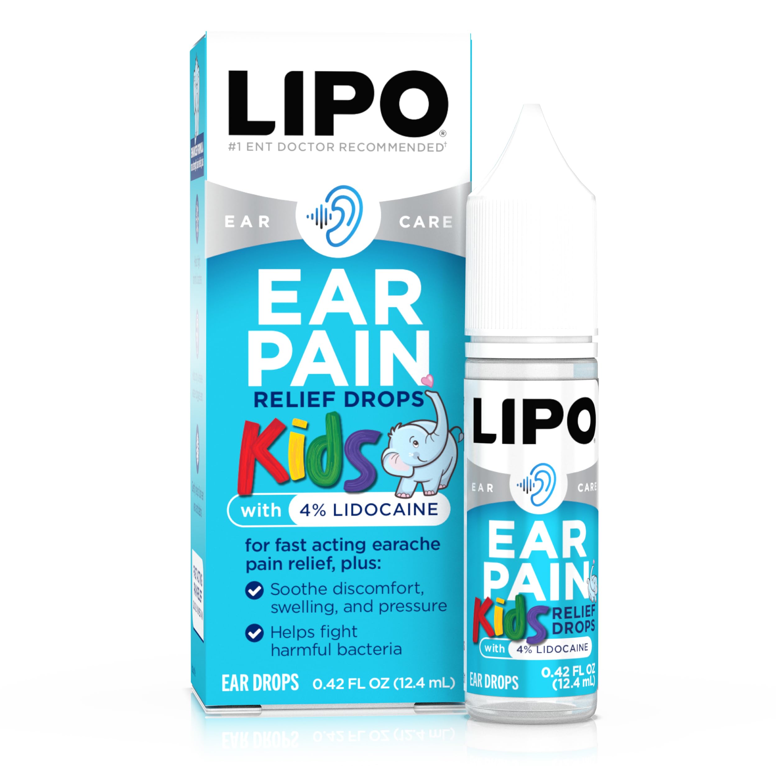 LIPO Kids Ear Pain Relief Drops, 4% Lidocaine Formula