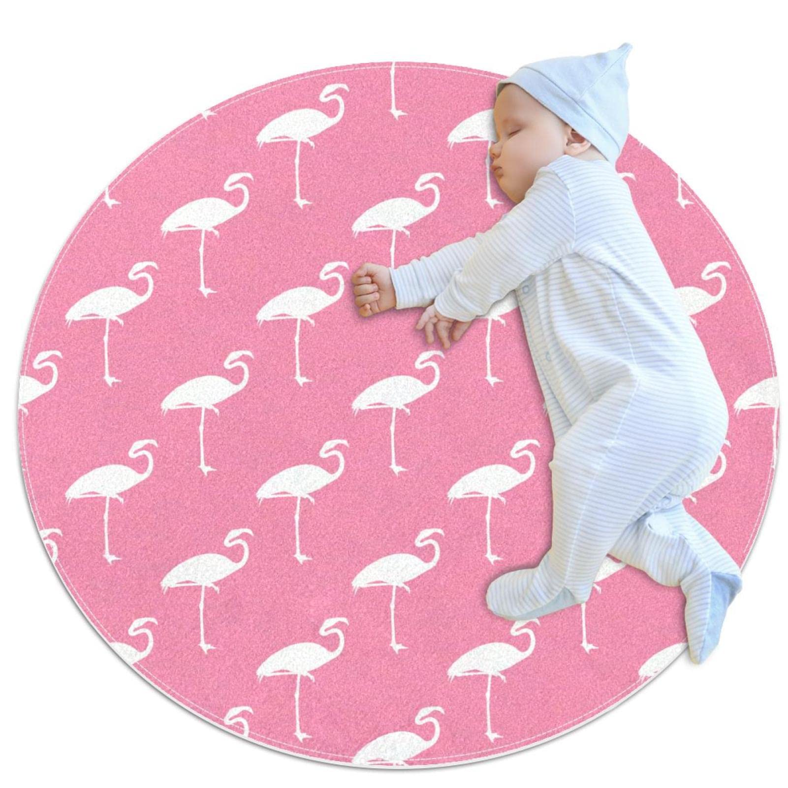 Tapis de jeu pour enfants JDEZ tapis rond chambre bébé flamants 80x80cm