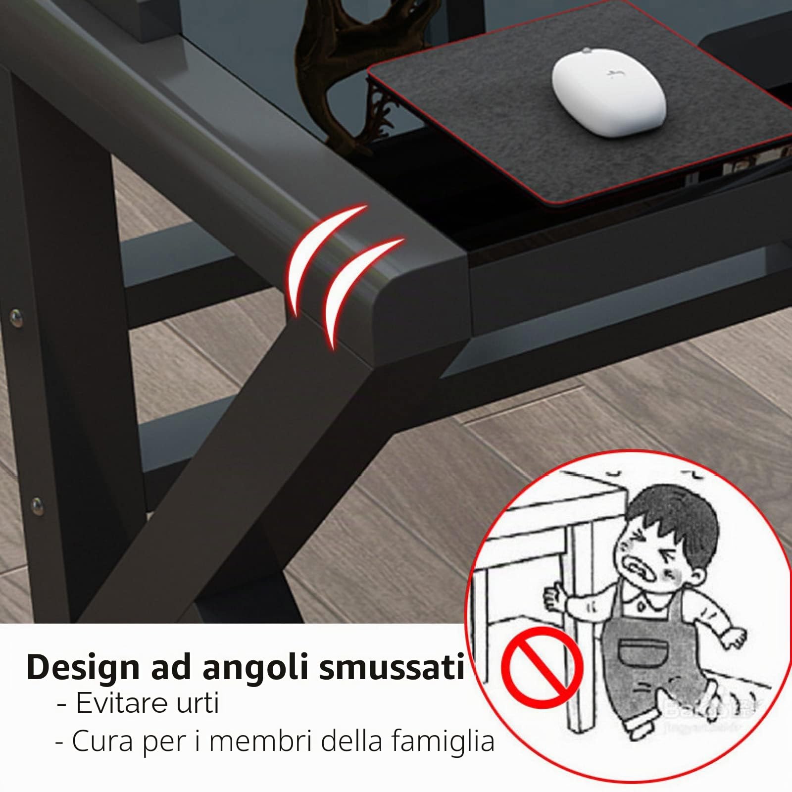 Scrivania per computer in vetro temperato, design moderno, telaio in metallo a forma di Z, ideale per casa, studio e giochi
