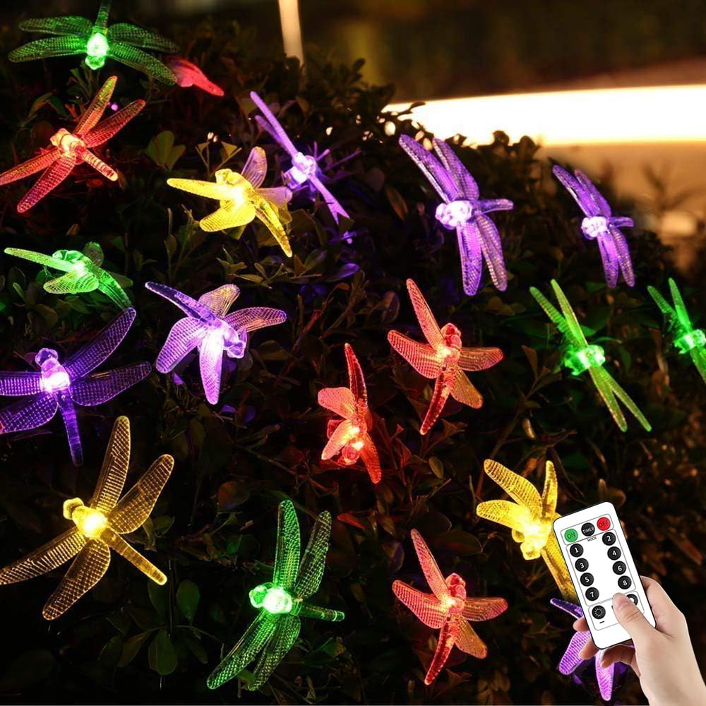 Catena Luminosa Solare Dragonfly per Esterni con Telecomando, 12 M, 100 LED Impermeabili, 8 Modalità. Illuminazione decorativa ad energia solare (colorato)