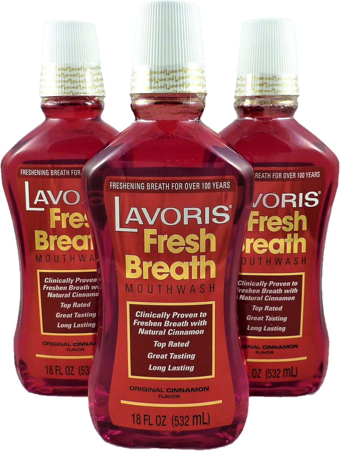 Cinnamon Original Lavoris Mouthwash LARGER SIZE - 3 Pack of 18 oz Bottles (54 oz. total)