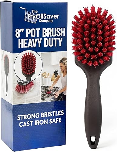 FryOilSaver Co. 90048 - Cepillo de cocina para ollas y platos de 8 pulgadas para limpieza de alta resistencia, depurador de cerdas rígidas para
