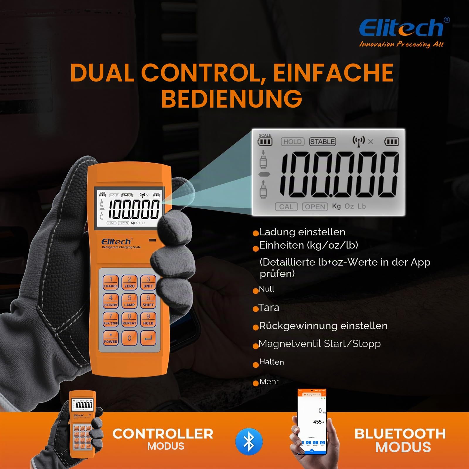 Elitech 150KG HVAC Kältemittelwaage LMC-310A,R134a R410a AC Digital Refrigerant Scale Über Bluetooth & WLAN,hochpräzise Programmierte Kälteanlagen Waage Automatische Abschaltfunktion