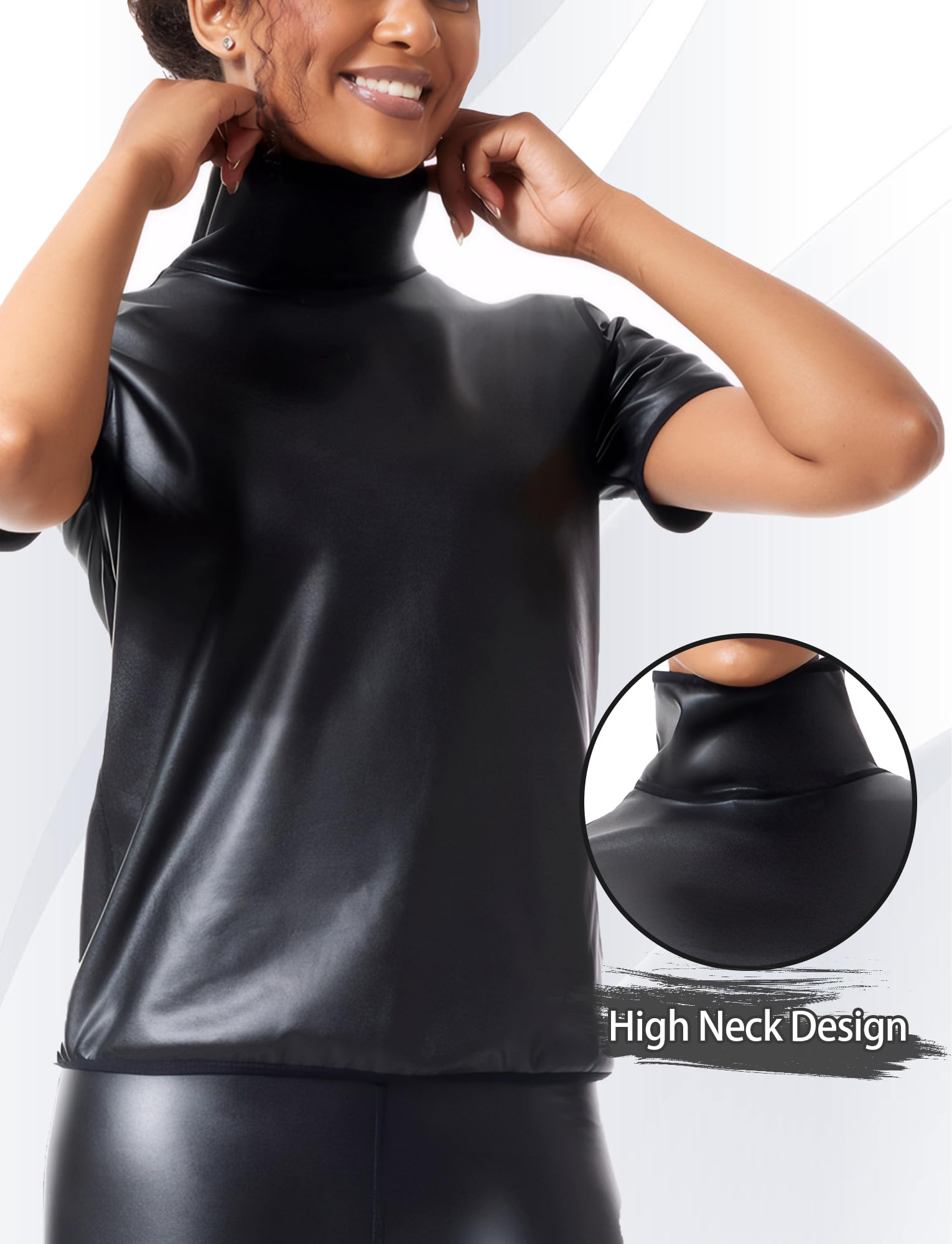 Camiseta de piel sintética para mujer, camiseta de manga corta de piel, manga corta, látex, disfraz para rave, fiesta, club, noche, aspecto mojado, tallas XS-3XL