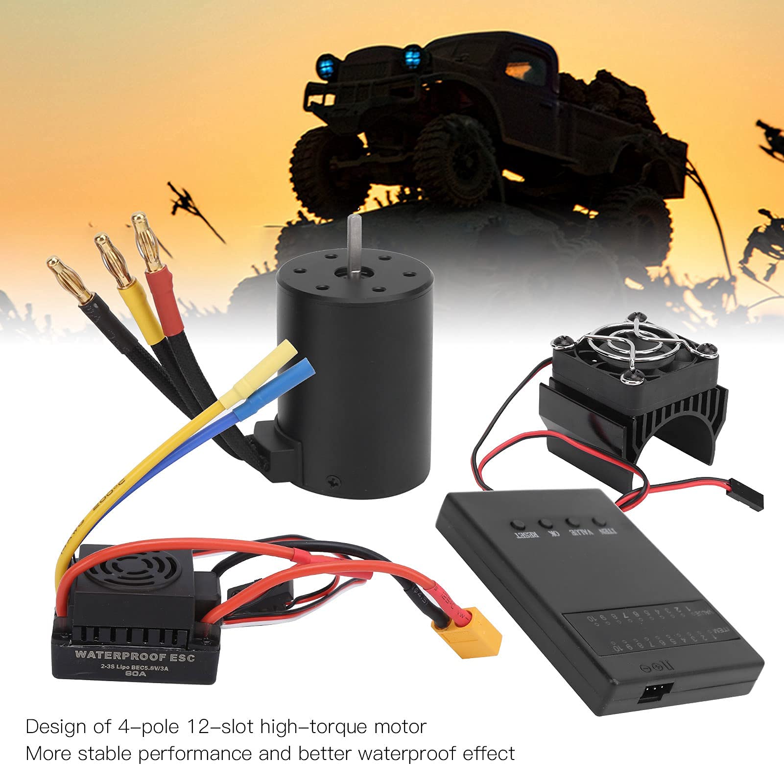 Karta programująca radiator silnika bezszczotkowego 60A ESC Combo, 3650 3600KV Karta programująca radiator silnika bezszczotkowego 60A ESC Combo do samochodu RC 1/8 1/10