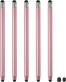 MECCANIXITY 5pcs Stylus Pens for Touch Screens with 2 Extra Tips Dual Rubber Tips Capacitive Stylus Universal Tablet Pen Sensitivity Precision, Pink