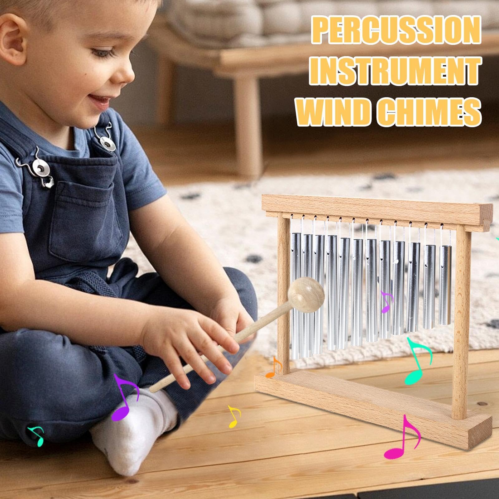 Chimes Percussion, Tabletop Wind Chime, Lightweight Metal Instrument, Clear Soothing Tones Compact and Portable for Classroom, Yoga, Meditation, School, 9.84x7.48x1.57 Inches