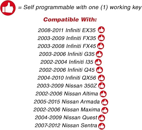 Miniatura 4 de KeylessOption Llave de encendido de coche sin cortar para Nissan Infiniti KBRASTU15 (paquete de 2)