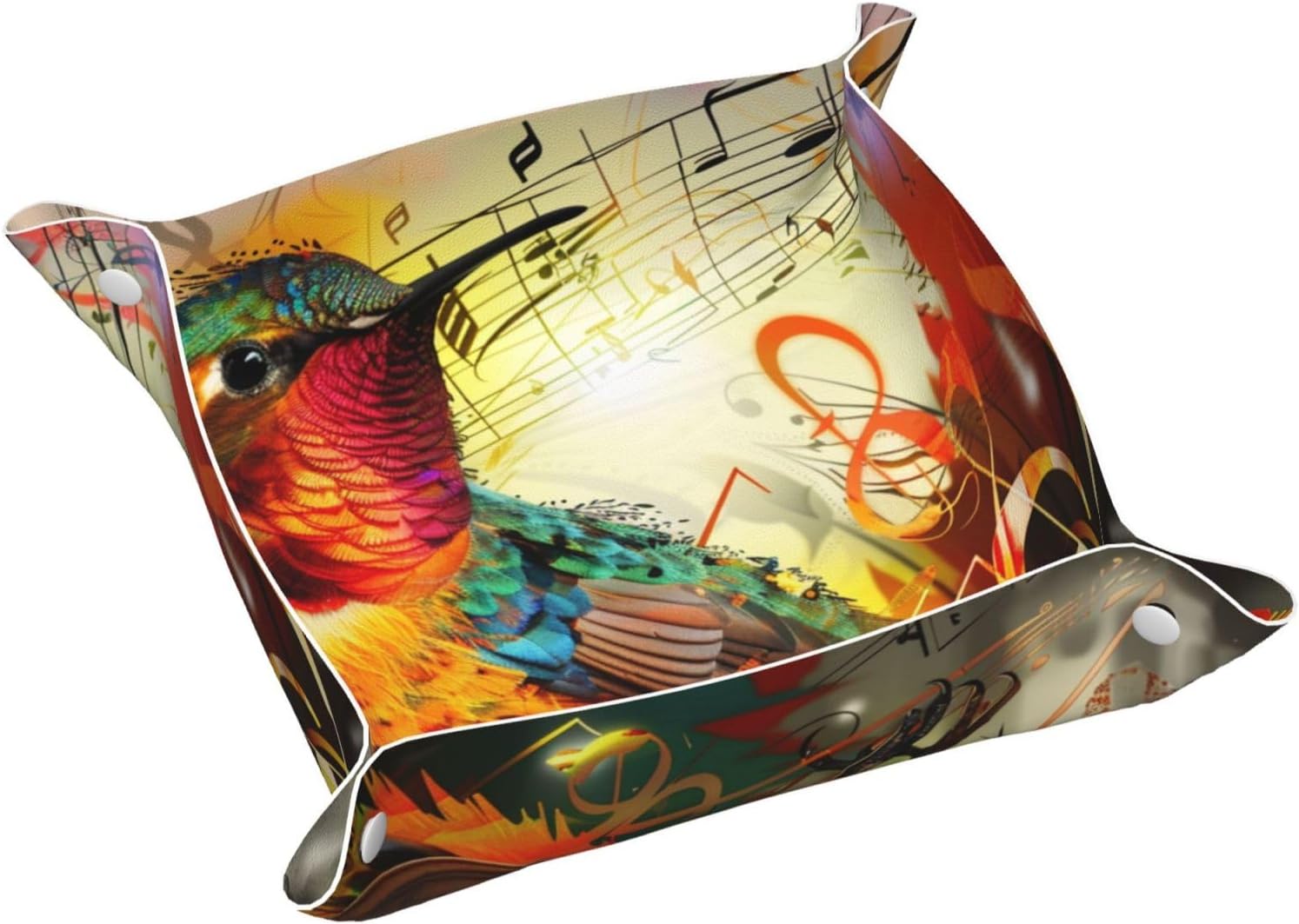 Valet Tray Colorful Bird with Music Notes Desktop Storage